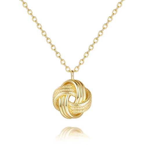 Gold Pendant Necklace 14K Gold Necklaces for Women Love Knot Necklace Artistic Knot Design with Stamped Textures Interlocking Circle Pendant Necklaces for Women Trendy