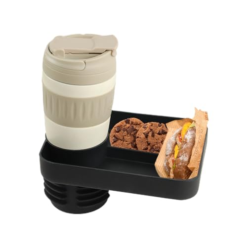 Child Cup Holder with Snacks Holder for Convertible Car Seats, 360° Convertible Cup Holders, Stroller Cup Holder with Snack Pod, Travel Snacks Food Plate Fits Most Car Seats Sofa, Black