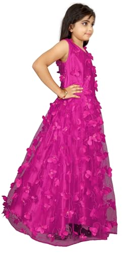 Image of Girls Net Embroidered Gown Dress (Sky New)