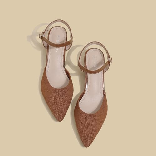 Women's Knit Closed Toe Slingback Chunky Heel Dress Pumps with Wave Ankle Strap Fashion Pointed Toe Buckle Block Heeled Sandals Summer Casual Work Office Wedding High Heels3