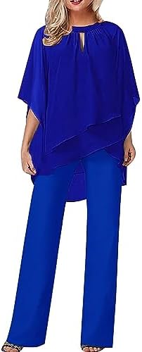 HOOUDO Women's Trouser Suits Elegant Wedding Guest Pants Suit 2 Piece Chiffon Formal Outfit Plus Size Prom Evening Two Piece Trouser Suit Mother of The Bride Pants Suit