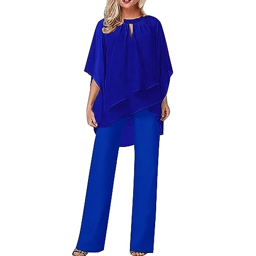 HOOUDO Women's Trouser Suits Elegant Wedding Guest Pants Suit 2 Piece Chiffon Formal Outfit Plus Size Prom Evening Two Piece Trouser Suit Mother of The Bride Pants Suit