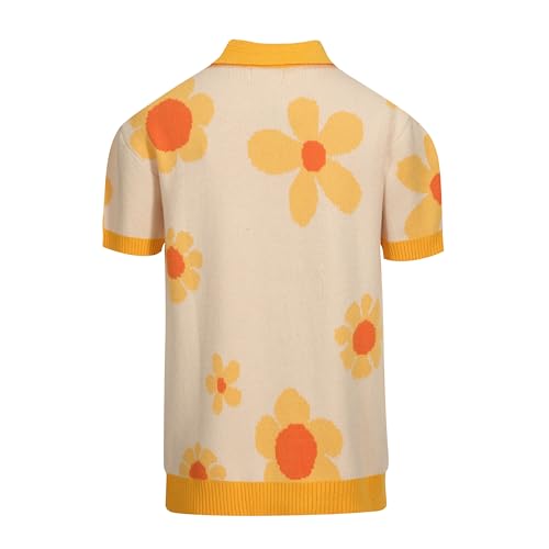 OXKNIT Men's Short-Sleeved Knit Polo with Flowers Casual Button Down Cardigan2
