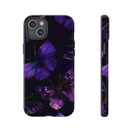 Coque iPhone 15 Plus violette motif papillon accessoire chic pour vos soirées et le bureau