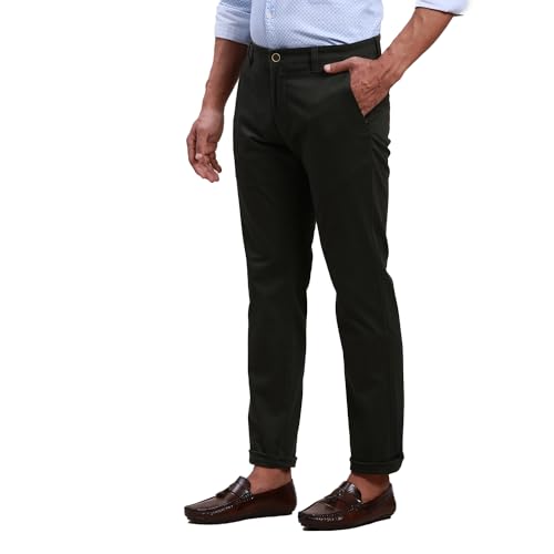 Image of Parx Men's Cotton Blend Solid Pattern Low Rise Tapered Fit Flat Front Casual Trouser