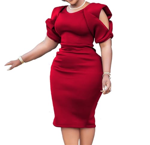 Useagrey Women's Red Slim Bodycon Midi Dress - Summer Casual Party Work Dress
