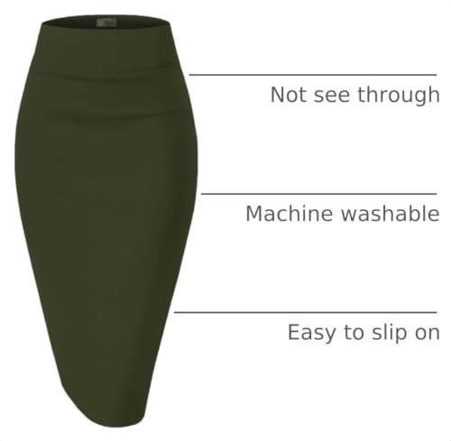 Image of Hybrid & Company Women's Premium Nylon Ponte Stretch High Waist Pencil Suit Skirt Below Knee
