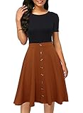 Berydress Women's Short Sleeve Crew Neck Button Down Sundress Colorblock Stretchy Knit Flared Skater...