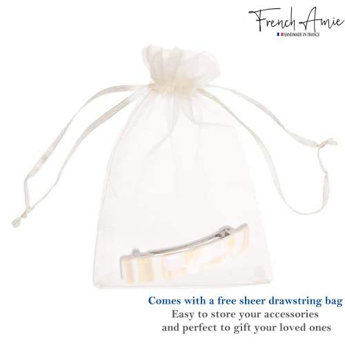 French Amie Oblong Handmade 3.5" Celluloid Automatic Hair Clip Barrette Hair Clip For Girls Strong Hold Hair Clips For Women No Slip Durable Paris Hair Accessories, Made In France (Cream Nouget) #TOP6