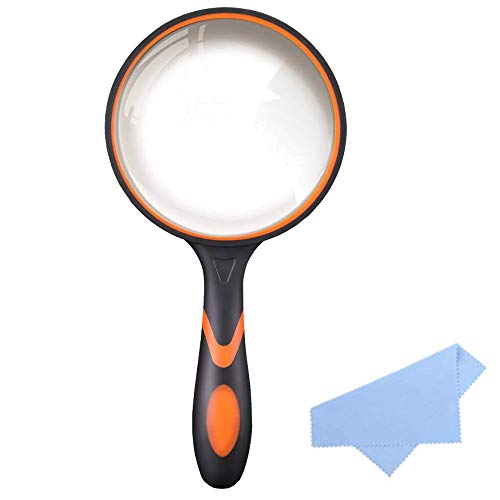 ZHSX Magnifying Glass, 3X Handheld Reading Magnifier 75MM Anti-Fragment Non-Scratch Glass Lens Rubber