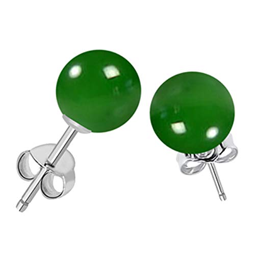 Orchid Jewelry 925 Sterling Silver Green Onyx Stud Hypoallergenic Earrings For Women Ball Shape, 7 Ctw Gemstone Birthstone