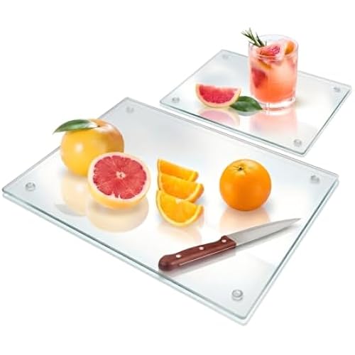 Seelenruhe Tempered Glass Cutting Boards for Kitchen Counter, Clear Cutting Boards for Countertop, Non-Slip, Heat-Resistant, Easy to Clean, Kitchen Decoration, 16x12 & 12x8 2PCS
