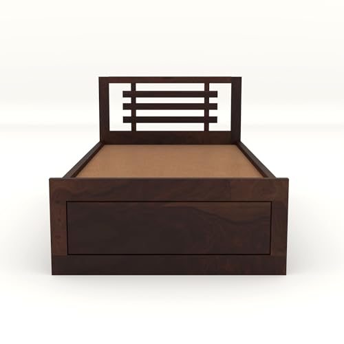 Image of Solid Sheesham Wooden Bed 6X4 Bed Single Bed Without Storage for Bedroom - Single Cot Wooden BedSingle Size for Living Room Guest Room - 12 Month Warranty (Mateo Walnut)