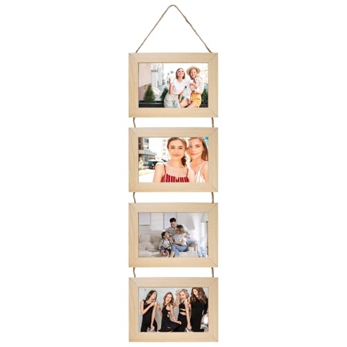 Varenzya Cadre Photo Multiple avec Corde, Cadre Photo Pele Mele, Cadres Photos Multiples 15 x 10 cm, pour Décorer La Maison, Le Salon, Le Bureau, Décoration Murale (4 Photos Horizontal)