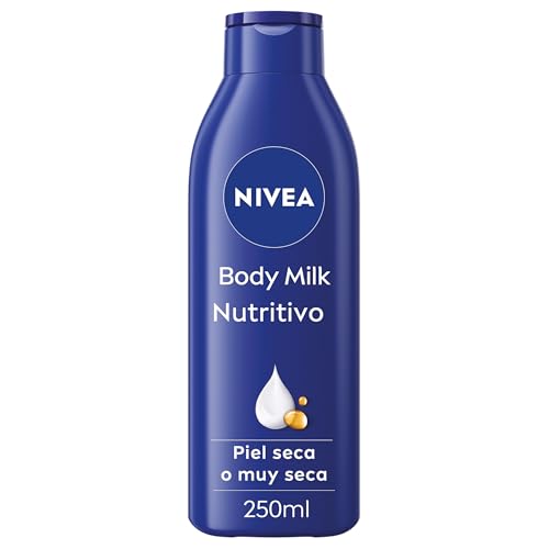 NIVEA Body Milk Nutritivo (1 x 250 ml), leche corporal que hidrata durante 72 h, crema hidratante corporal con aceite de almendras y ácido hialurónico, para piel seca