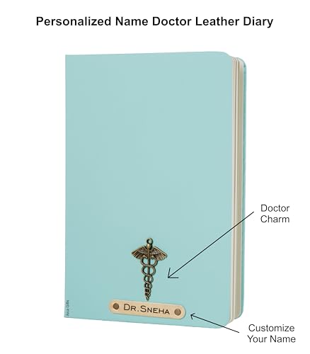 Image of AICA Personalized Name & Charm Doctor Leather Notebook Diary - A5 Size, 180 Ruled Pages (Mint Green) | Customized Gift for Doctors Retirement Farewell Appraisal Birthday For Men Women Girls Boys
