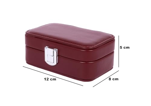 Image of BucketList PU Leather Jewellery Organizer Box with Ring Slots & Necklace Hooks | Compact Jewelry Storage Case with Secure Lock (Travel Jewellery Box Rectangular (Brown))