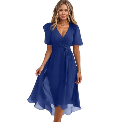 Spring Summer Chiffon Midi Dresses for Women 2025 Elegant Classy Wedding Guest Floral Formal Cocktail Prom Dress