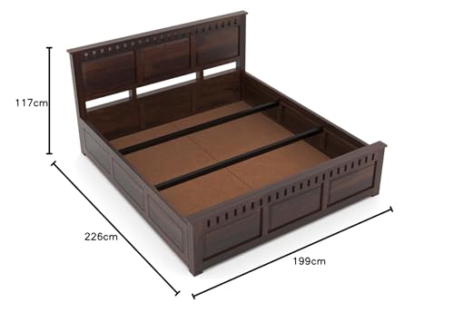 Image of Sheesham Wood King Size Bed with Storage Box | Wooden Box Bed King Size Double Cot Bed with Storage for Bedroom | Premium Kuber Dalla Design Headboard Bed for Hotel, Home | Walnut Finish
