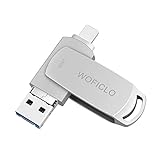 USB Flash Drive for iPhone, 256GB Photo Storage , WOFICLO External Memory Stick for iPad Compatible iOS/Mac Type-c/PC USB3.0/Android Micro and USB-c (256GB,Sliver)
