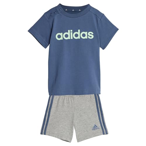 Adidas Unisex - Bimbi 0-24 Essentials Lineage Organic Cotton Tee And Shorts Set, Preloved Ink/Semi Green Spark, 6-9 Months