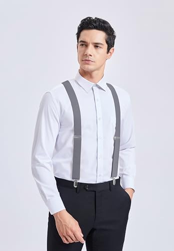 Image of HISDERN Bow Tie and Suspenders for Men Elastic X-Back Suspender and Bowtie Set Adjustable Braces for Wedding Tuxedo