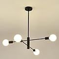 HHR Modern Sputnik Chandelier, Industrial 4-Light Black Ceiling Light Fixture,Height Adjustable Lighting for Kitchen Island,Bedroom Dining Room Living Room Farmhouse