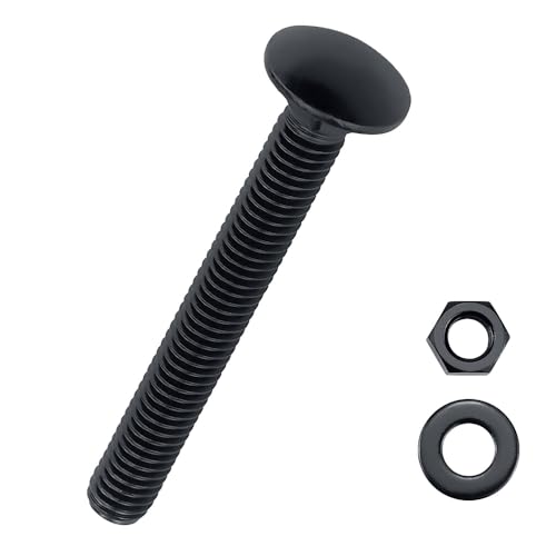 Image of 3 /8-16 x 3-1 /2 inch Black Carriage Bolts with Nuts and Washers Kits (8 Sets), 304 Stainless Steel 18 /8, Black Finish, Round Head, Square Neck, Heavy Duty Bolts, Indoor Outdoor Fastening Bolts, Fayeploo