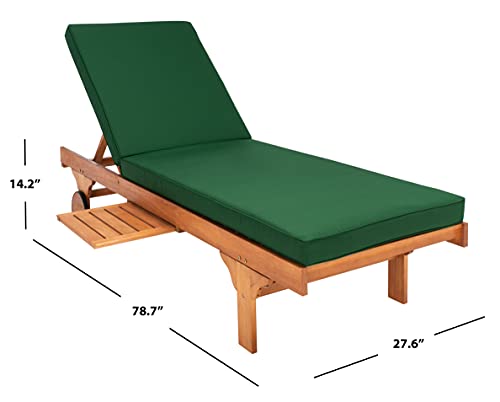 Image of SAFAVIEH Outdoor Collection Newport Natural / Green Cushion Built-in Side Table Adjustable Chaise Lounge Chair