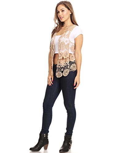 Image of Anna-Kaci Lace Front Open Sleeveless Top Cardigan Crochet Vest Cover up Summer Beachwear