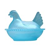 Glass Chicken Candy Dish, Crystal Hen on Nest Covered Jar for Snacks, Vintage Poultry Fruit Plate & Egg Tray Server, Retro Pastoral Tabletop Decoration (Blue)