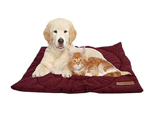 Image of Solid Cotton Quilted Rectangle Pet Bed Mattress | Washable Padded Pet Bed| Light Weighted Dog Mattress (Small) Maroon