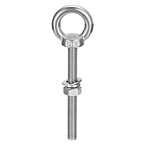 Image of uxcell Lifting Eye Bolt, 1 Set M12x120mm Eye Bolt with Nut Washer 304 Stainless Steel Shoulder Lifting Ring Eye Bolt for Hanging Item