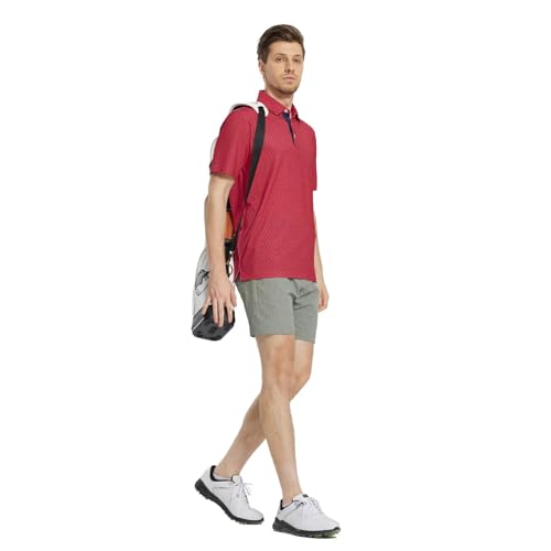 Image of M MAELREG Mens Golf Shirt Short Sleeve Dry Fit Print Moisture Wicking Performance Patterns Collared Polo Shirt