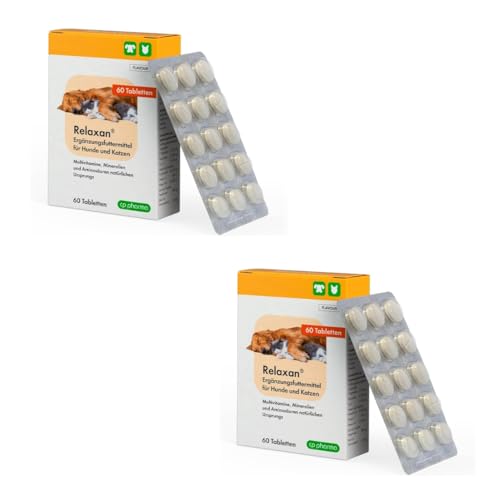 cp pharma Relaxan | Doppelpack | 2 x 60 Tabletten | Ergänzungsfuttermittel für Hunde & Katzen | Mit Multivitaminen