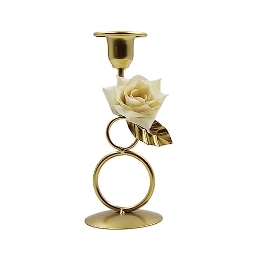 Chandelier Doré Métal, Rétro Supports pour Bougies Piliers, Romantique Chandelier Mariage avec Roses, Support Décoratif en Métal pour Mariage, Dîner, Fête, Décoration de La Maison, Type 1