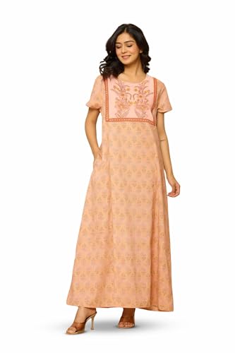 Image of NIHSAMAH Cotton Nighty for Women - Printed Stylish Night Gown, Comfortable Sleepwear Long Nightwear, Maxi