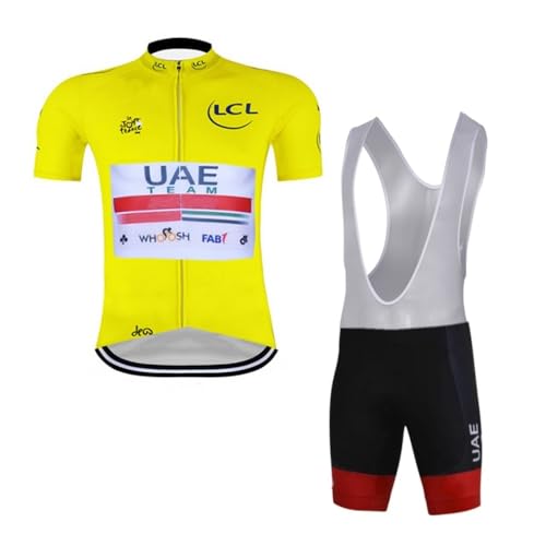 SGCIKER uomini Pro Team UAE TDF Yellow Honor maglia da ciclismo set, manica corta abbigliamento ciclismo bici pantaloncini con bretelle set gel pad (S)