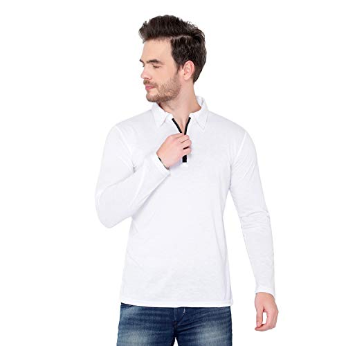 Image of Men's Cotton Blend Full Sleeve Zip Neck Polo T-Shirt (Pack of 1)