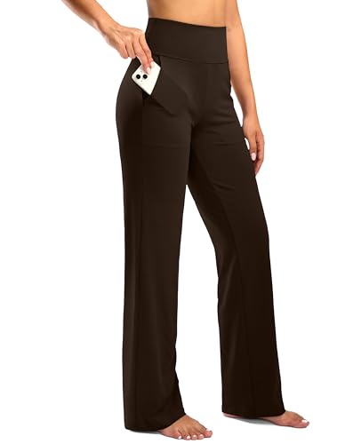 G Gradual Women's Yoga Pants Wide Leg with Pockets High Waist Stretch Loose Casual Lounge Sweatpants Petite/Regular/Tall (Reddish Brown, Inseam 30, XXL)