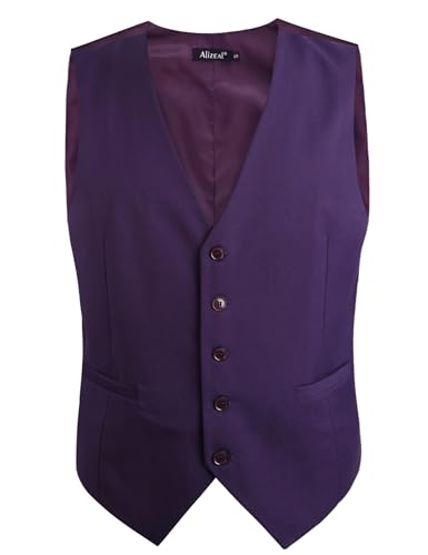 Image of Alizeal Mens Classic Solid Suit Vest Regular Fit Tuxedo Waistcoat