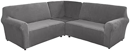 Corner Sofa Covers, Velvet Corner Sectional Couch Protector, Stretch Couch L Shape Sofa Cover, 5 Seater Sofa Cover for L Shape Sofa, Sofa Slipcovers, Furniture Covers for Livingroom(L-5 Seats,Grey)