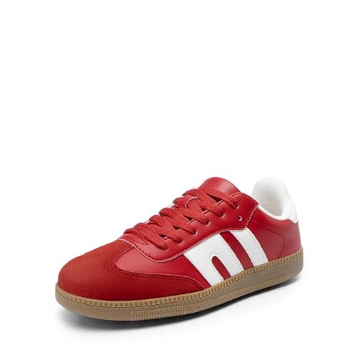 DREAM PAIRS Women's Tennis Sneakers Walking Flat Low-Top Casual Lace-Up Comfortable Red Multi Fashion Shoes