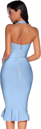 Image of meilun Womens Halter Fishtail Bandage Party Dress Elegant Wedding Guest Dress