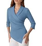 GRACE KARIN Women's V Neck Casual Work Tops 3/4 Sleeve Office Dressy Blouse Top Asymmetrical Eleg...