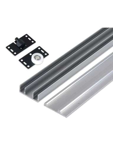 Kit de herrajes para puerta corredera con rieles de aluminio y sistema de polea para reparación de puertas de vidrio y guía de puerta de terraza