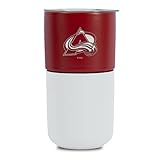Rico Industries NHL Colorado Avalanche 16 oz Ceramic Tumbler with Silicone Grip, Deep Laser Engraved, Maroon and White Colored Design with Slide Lid, Travel Coffee Mug, Matte Glaze