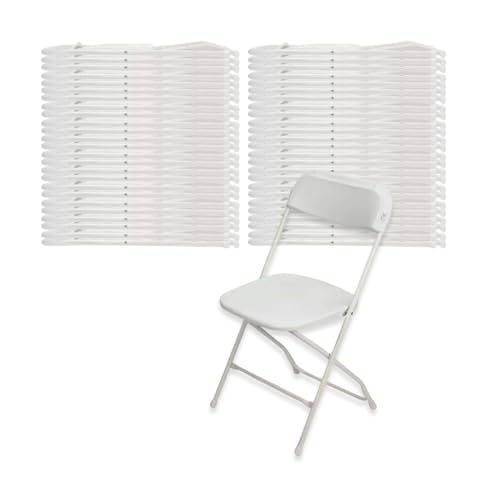 EventStable TitanPRO White Plastic Folding Chair - Lightweight Foldable Outdoor Chair - Durable Patio Chairs - Chairs Set for Parties Banquet Events - 50 Pack