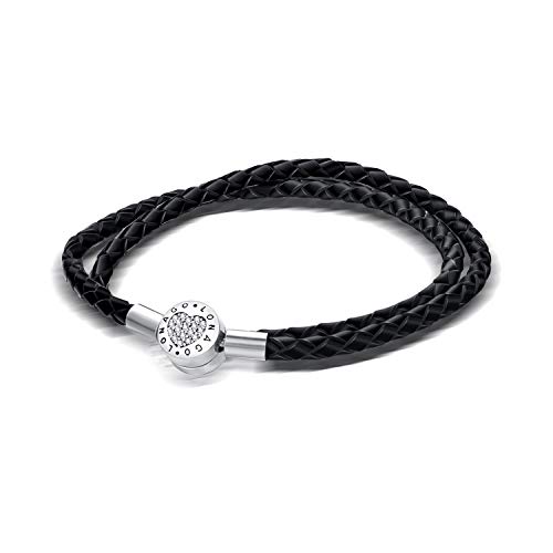 Lonago Moments Double Black Leather Charm Bracelet 925 Sterling Silver Bead Bracelet Jewelry Fit Snake Charms Birthday Gift For Women Mom （15） #TOP8