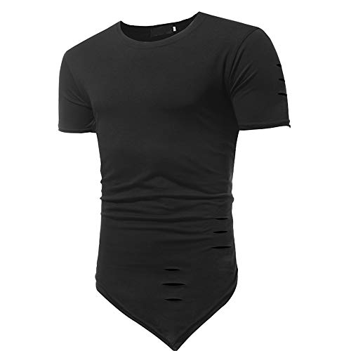 Maglietta Top da Uomo Felpa Slim Fit Estiva da Uomo T-Shirt Girocollo Traspirante Tinta Unita Moda 2020 Nuova T-Shirt Lunga da Uomo con Camicia Slim C-Black 3XL
